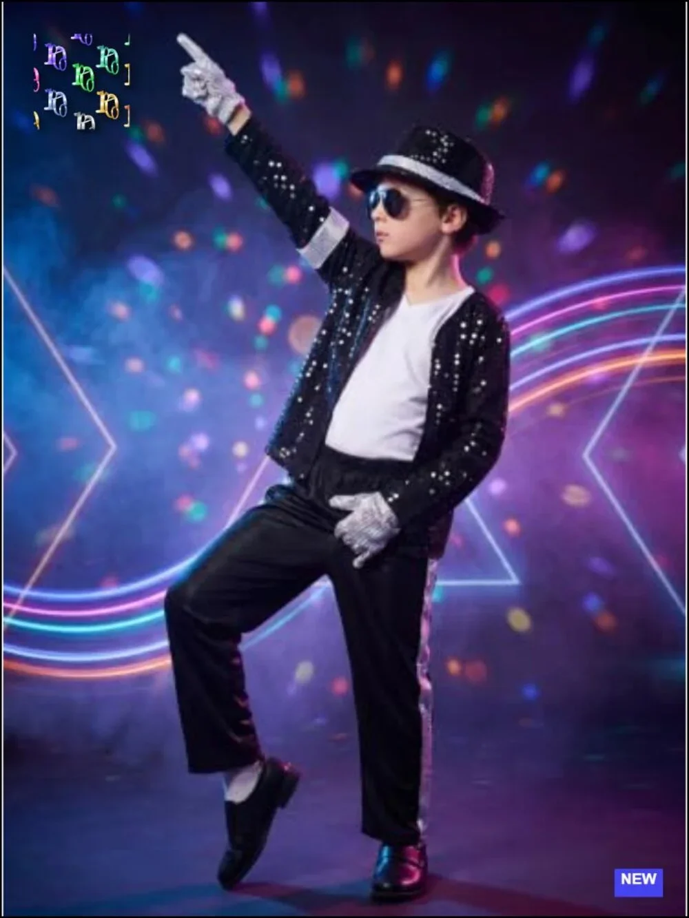 Kids Dance Star Costume Sequin Jacket Set Halloween 80s 90s Stage Outfit